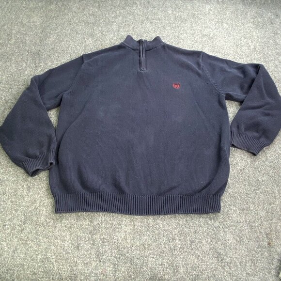 Ralph Lauren Chaps Sweater Mens L Navy 1/4 Zip Pullover Jumper Distress Workwear - Picture 1 of 14